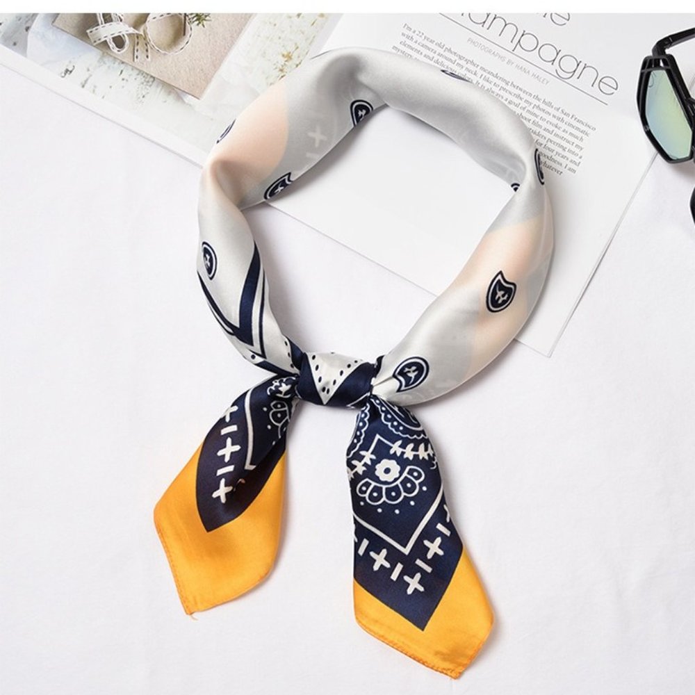 Square Silk Scarf/ Neckerchief - Golden Borders